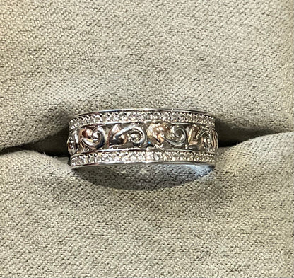 Clogau Tree of Life White Topaz Triple band ring size K in silver and rose gold RRP £219