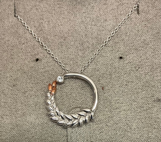 Clogau Lilibet Blue Topaz Circular necklace in silver and rose gold 18-22”