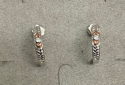 Clogau Lilibet Blue Topaz 3/4 hoop earrings in silver and rose gold