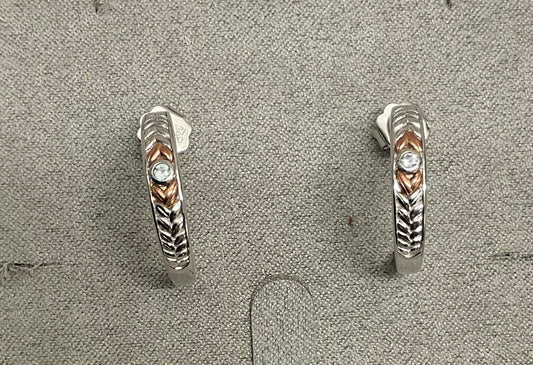 Clogau Lilibet Blue Topaz 3/4 hoop earrings in silver and rose gold