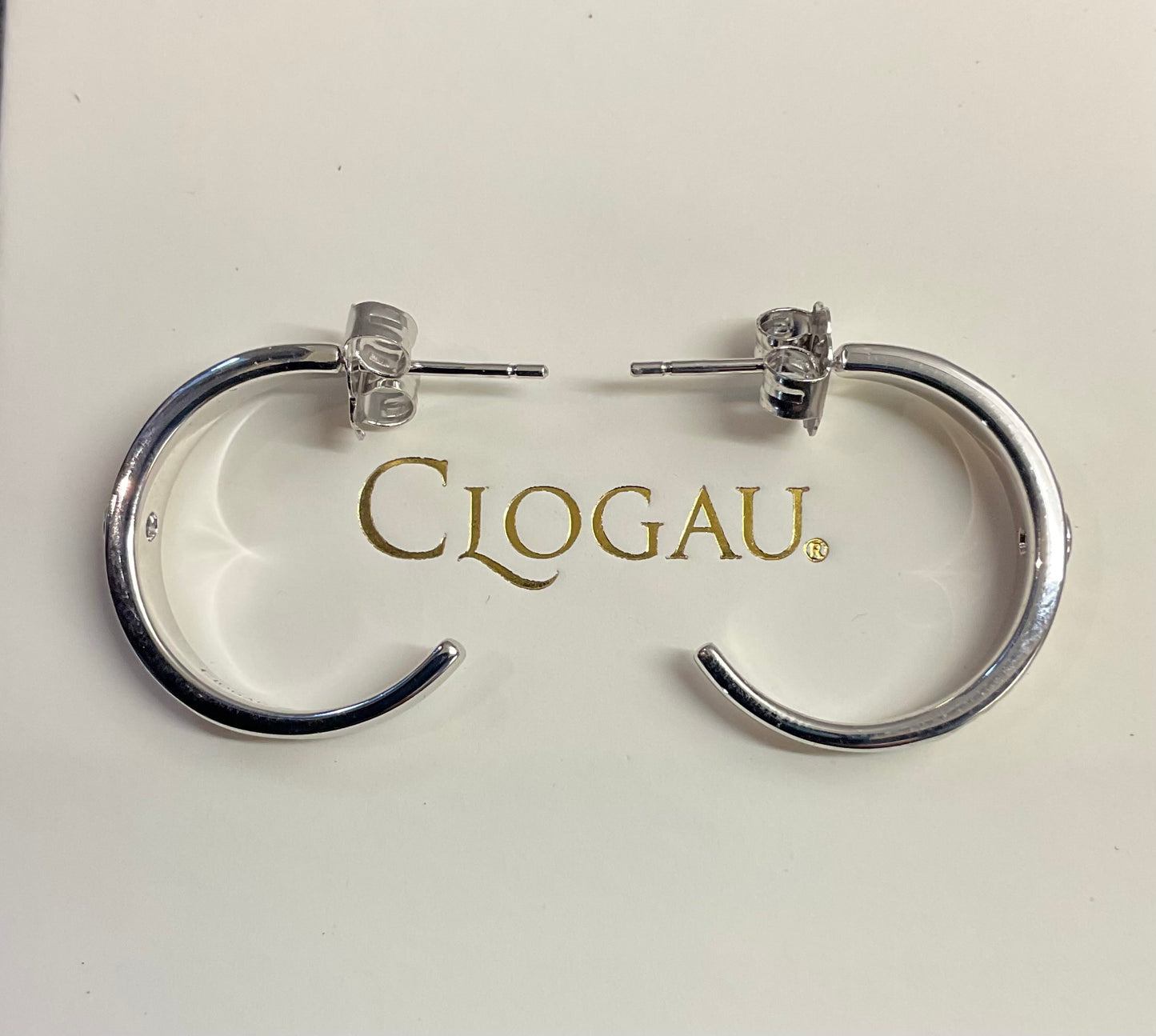 Clogau Lilibet Blue Topaz 3/4 hoop earrings in silver and rose gold