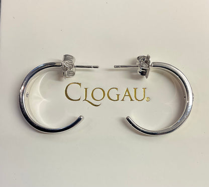 Clogau Lilibet Blue Topaz 3/4 hoop earrings in silver and rose gold