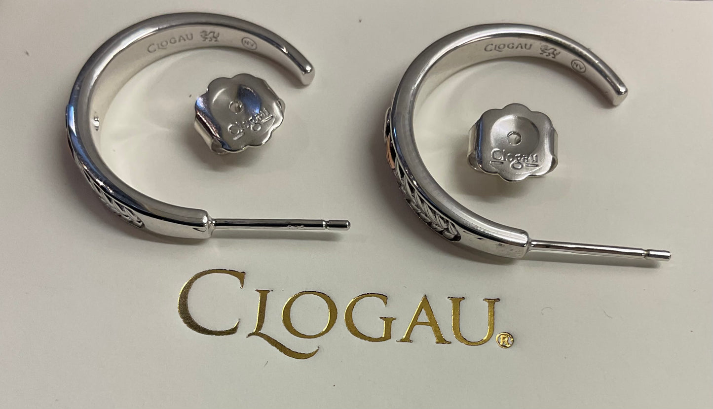 Clogau Lilibet Blue Topaz 3/4 hoop earrings in silver and rose gold