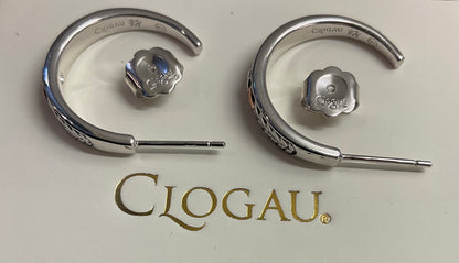 Clogau Lilibet Blue Topaz 3/4 hoop earrings in silver and rose gold