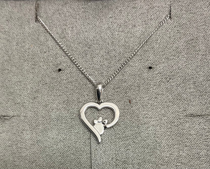 Clogau Paw Prints on my Heart White Topaz pendant necklace in silver and rose gold 18-22”