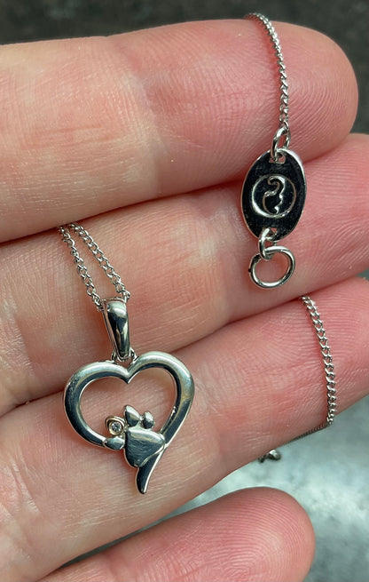 Clogau Paw Prints on my Heart White Topaz pendant necklace in silver and rose gold 18-22”