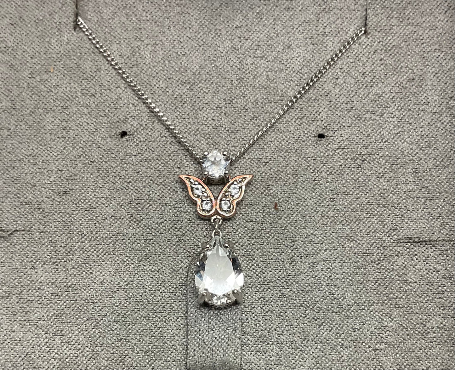 Clogau Kensington Fife Tiara White Topaz pendant necklace in silver and rose gold 18-22”