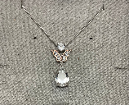 Clogau Kensington Fife Tiara White Topaz pendant necklace in silver and rose gold 18-22”