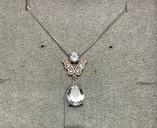Clogau Kensington Fife Tiara White Topaz pendant necklace in silver and rose gold 18-22”