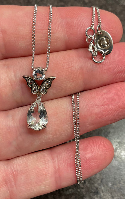 Clogau Kensington Fife Tiara White Topaz pendant necklace in silver and rose gold 18-22”