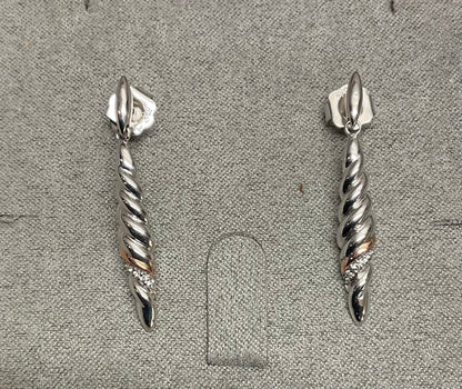 Clogau Lovers Twist White Topaz drop earrings in silver and rose gold