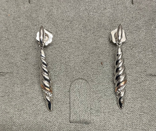 Clogau Lovers Twist White Topaz drop earrings in silver and rose gold