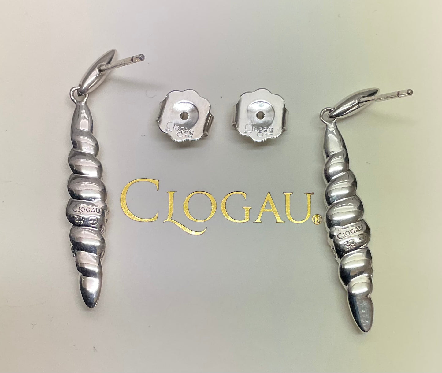 Clogau Lovers Twist White Topaz drop earrings in silver and rose gold