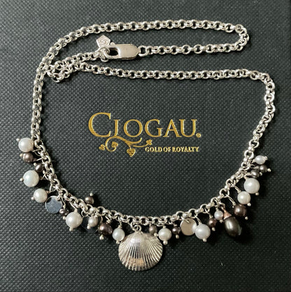 Clogau Beachcomber Peacock & Grey Pearl necklace, bracelet and charm set in silver and rose gold