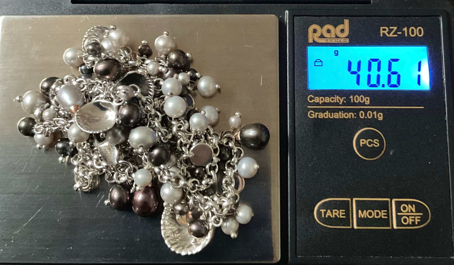 Clogau Beachcomber Peacock & Grey Pearl necklace, bracelet and charm set in silver and rose gold