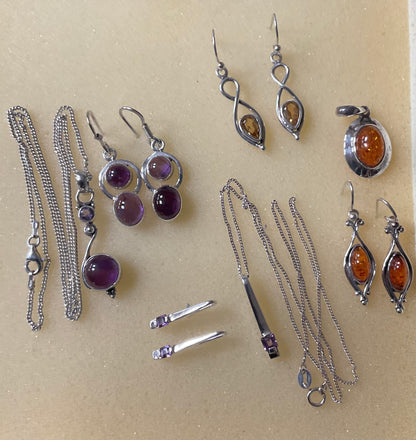 925 sterling silver necklaces and earrings with Amethyst and Amber £100 for the bundle