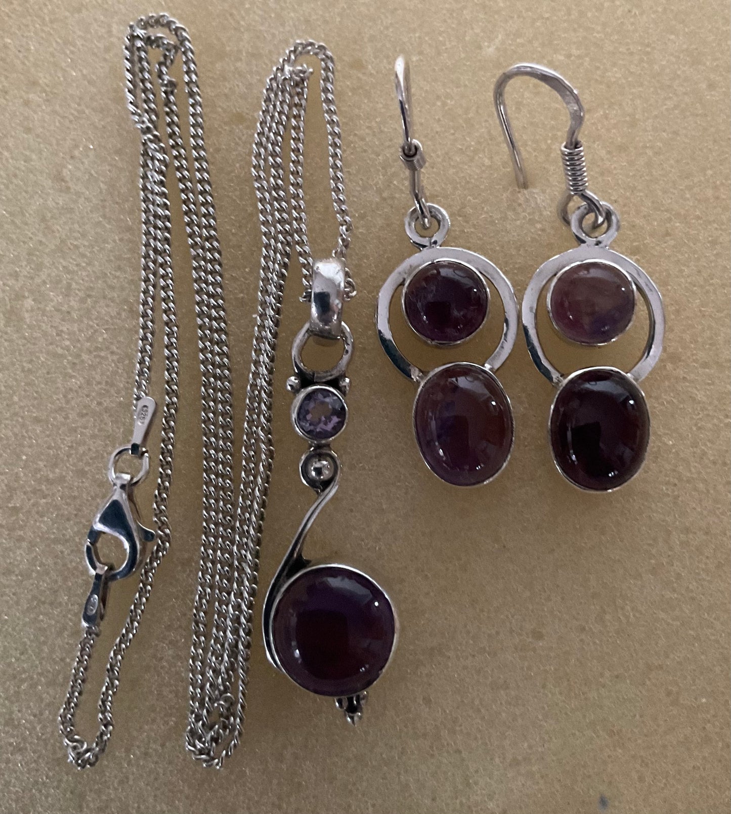 925 sterling silver necklaces and earrings with Amethyst and Amber £100 for the bundle