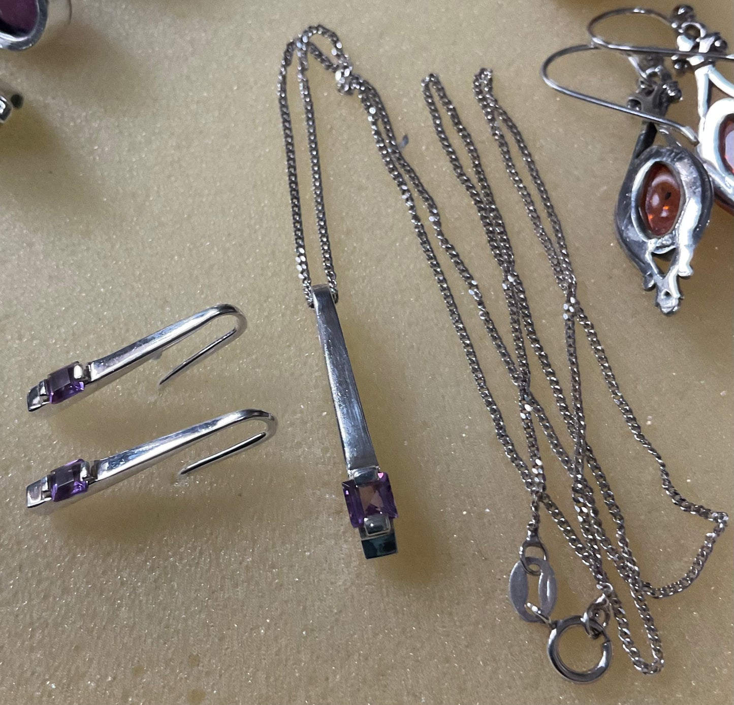 925 sterling silver necklaces and earrings with Amethyst and Amber £100 for the bundle
