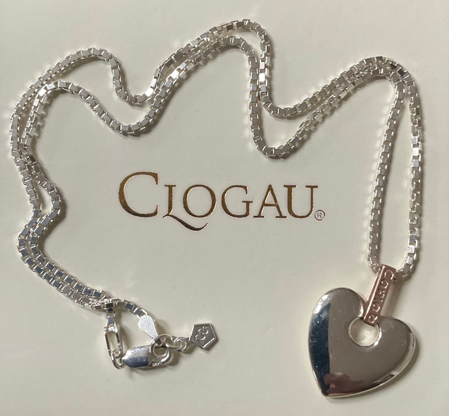 Clogau Cariad Big Heart with Diamond pendant necklace in silver and rose gold 18”RRP £290