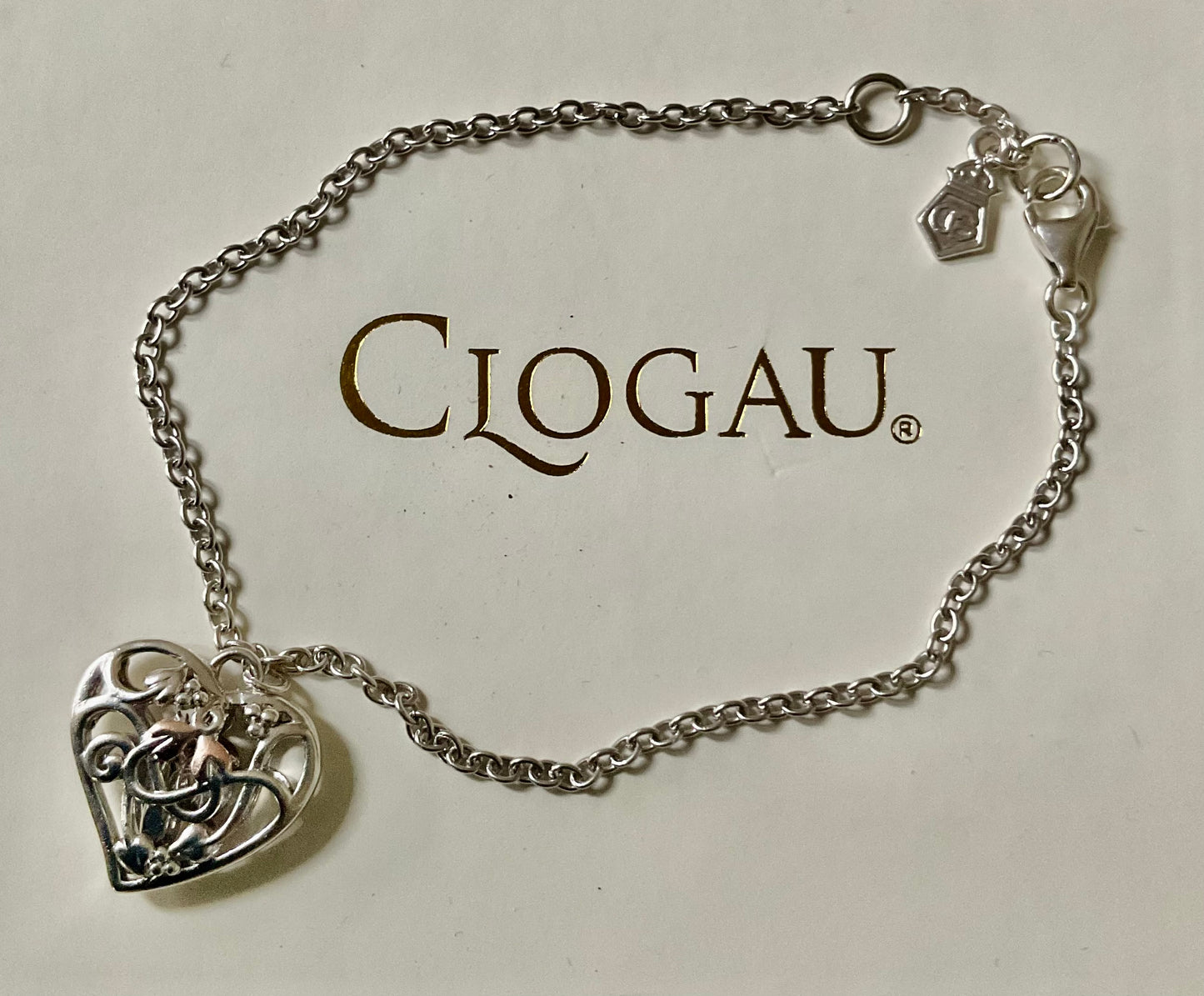 Clogau Fairy Heart charm chain bracelet in silver and rose gold 17.5-19cm
