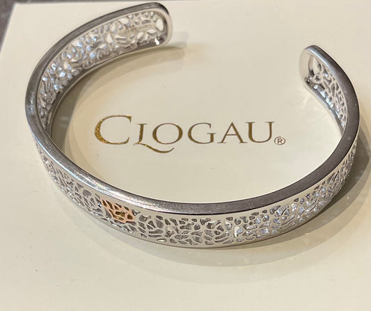 Clogau Royal Roses cuff bangle bracelet in silver and rose gold