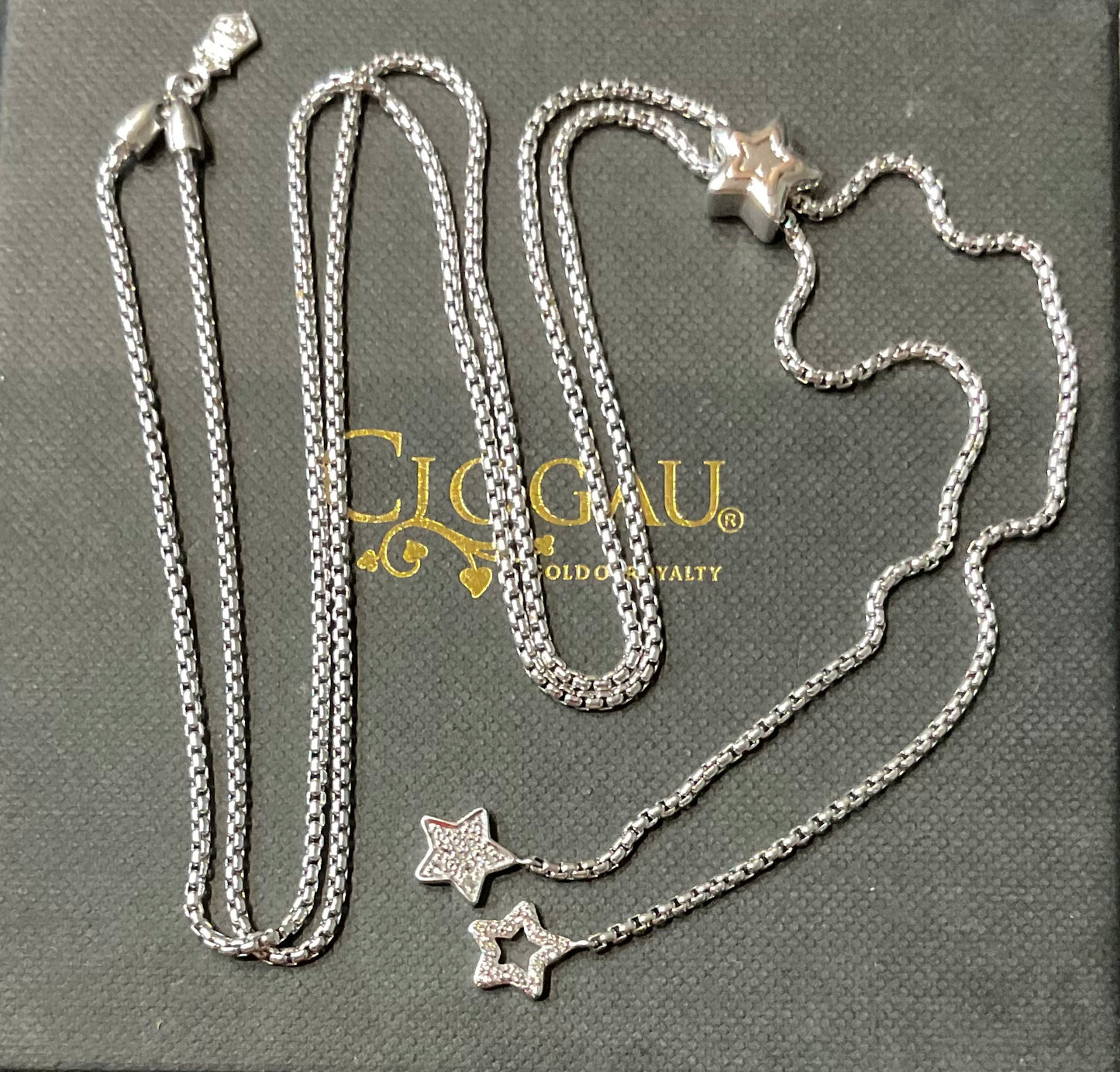 Clogau David Emanuel Star slider lariat necklace in silver and rose gold with Swarovski crystals