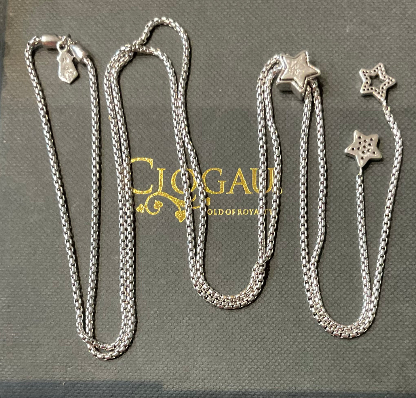 Clogau David Emanuel Star slider lariat necklace in silver and rose gold with Swarovski crystals
