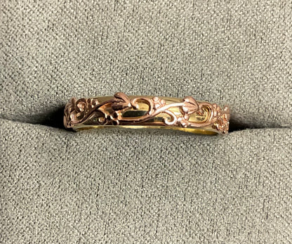 Clogau 9ct Tree of Life fine detailed band ring in yellow and rose gold size Q1/2-R