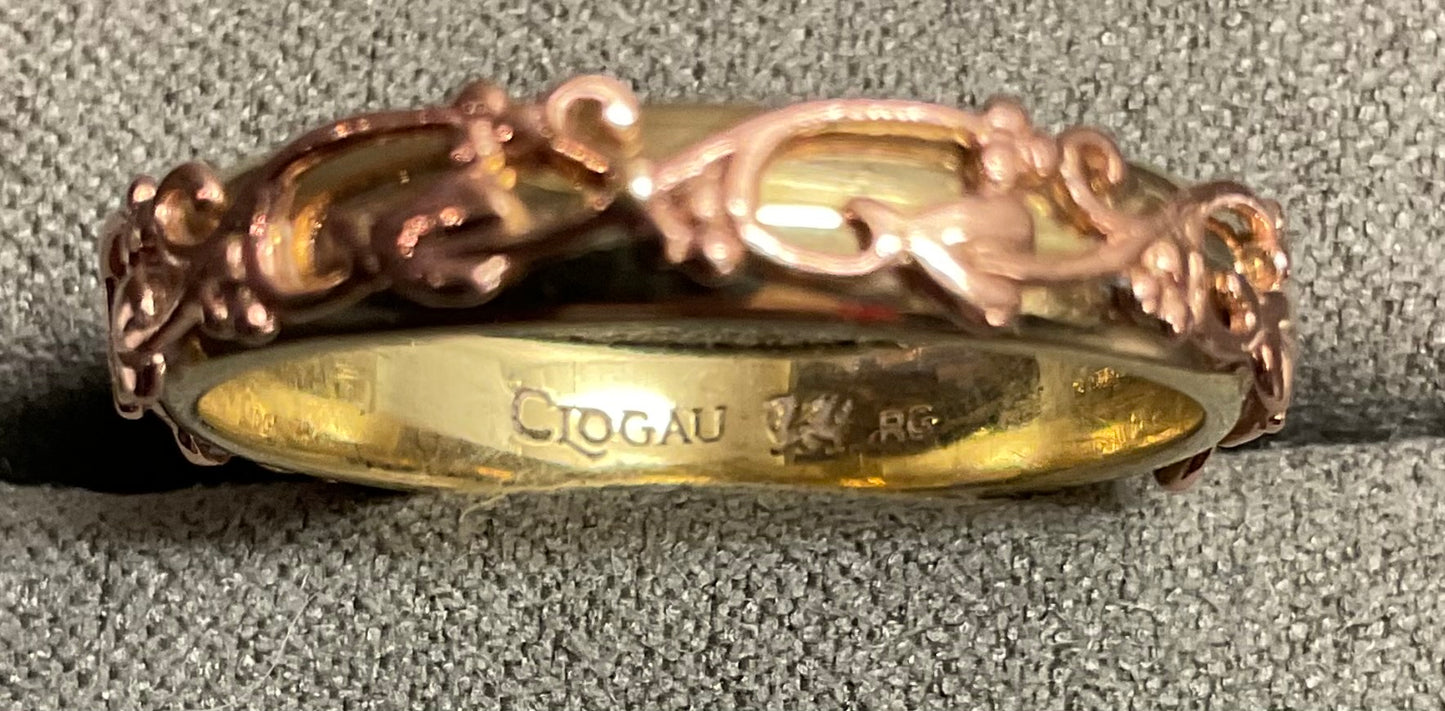 Clogau 9ct Tree of Life fine detailed band ring in yellow and rose gold size Q1/2-R