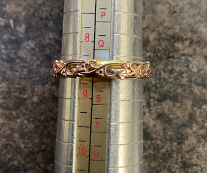 Clogau 9ct Tree of Life fine detailed band ring in yellow and rose gold size Q1/2-R