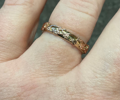 Clogau 9ct Tree of Life fine detailed band ring in yellow and rose gold size Q1/2-R