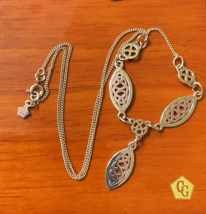 Clogau 9ct Queen Eleanor elliptical Celtic Y-drop necklace in yellow and rose gold