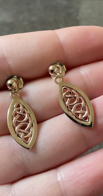 Clogau 9ct Queen Eleanor elliptical drop earrings in yellow and rose gold