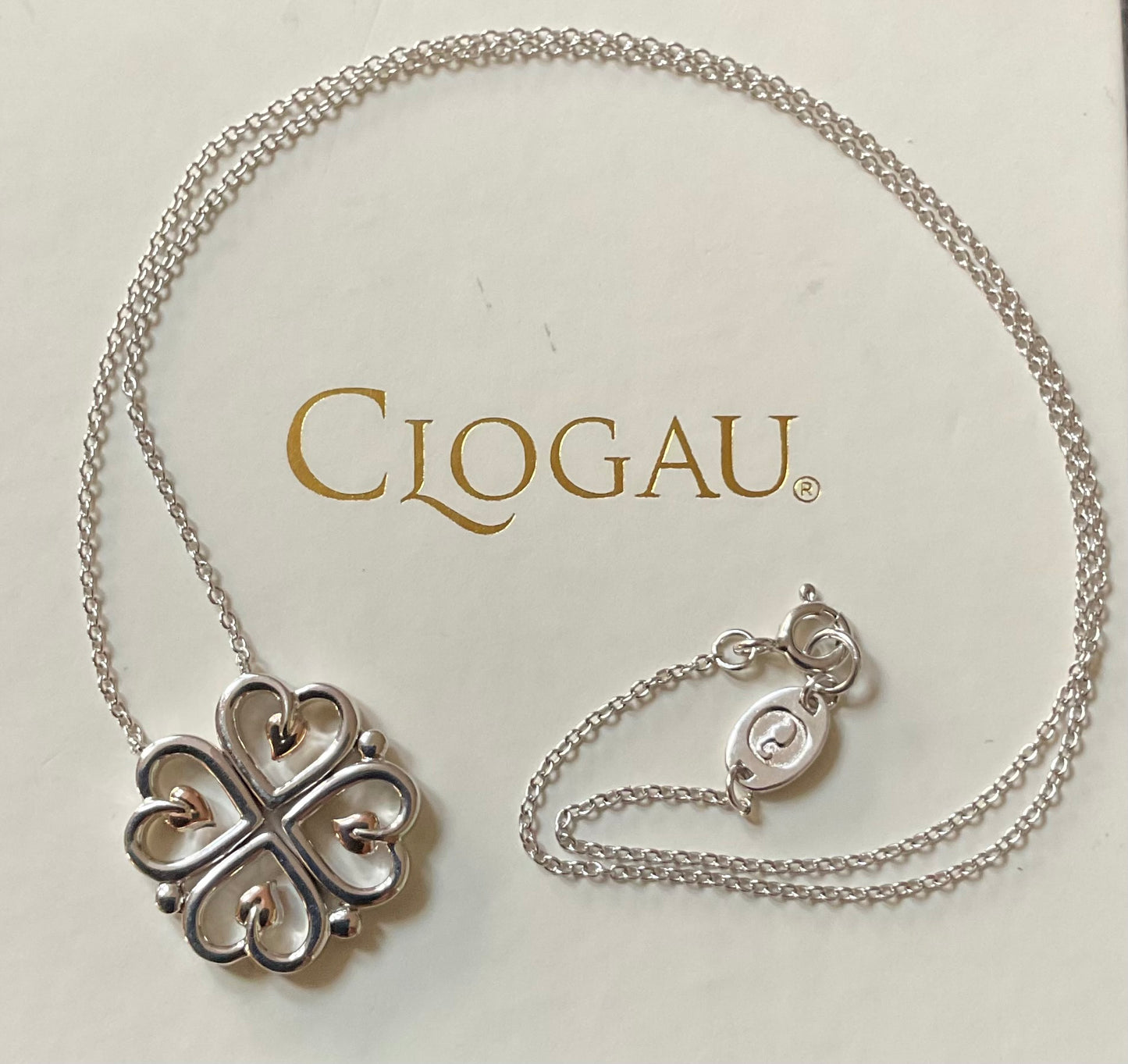 Clogau Tree of Life Hearts magnetic 18” necklace in silver and rose gold
