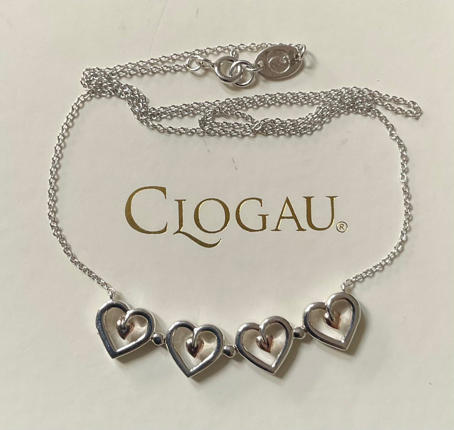 Clogau Tree of Life Hearts magnetic 18” necklace in silver and rose gold