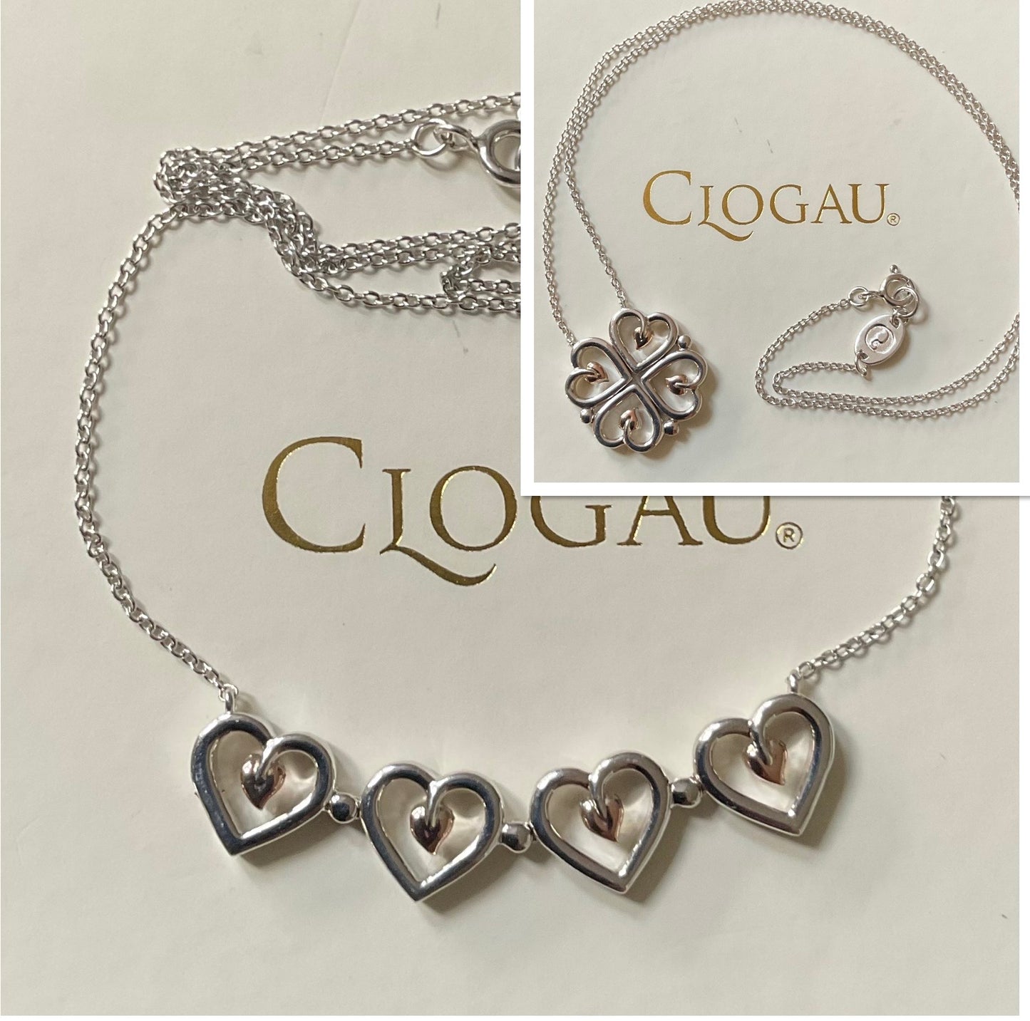 Clogau Tree of Life Hearts magnetic 18” necklace in silver and rose gold