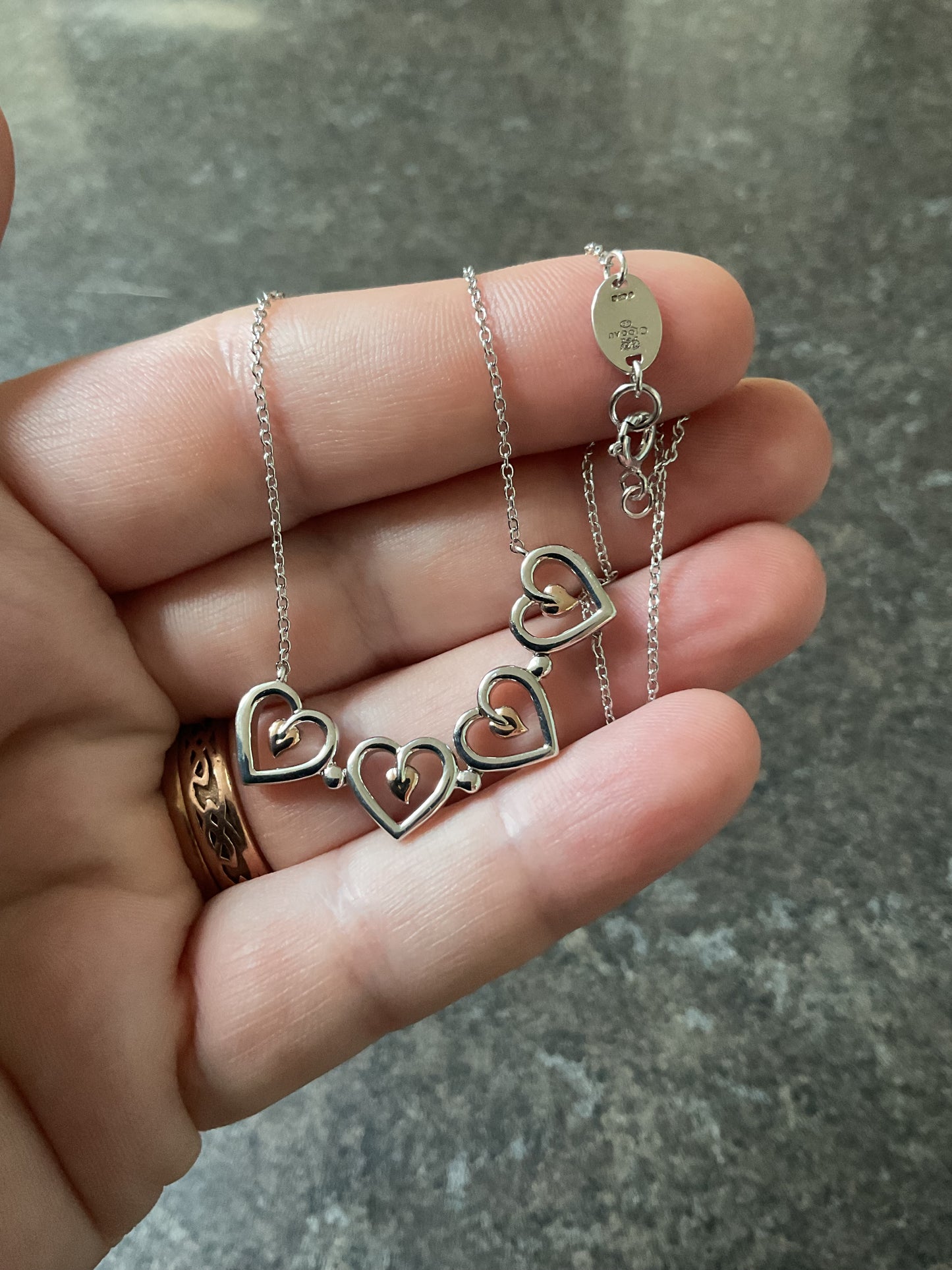 Clogau Tree of Life Hearts magnetic 18” necklace in silver and rose gold
