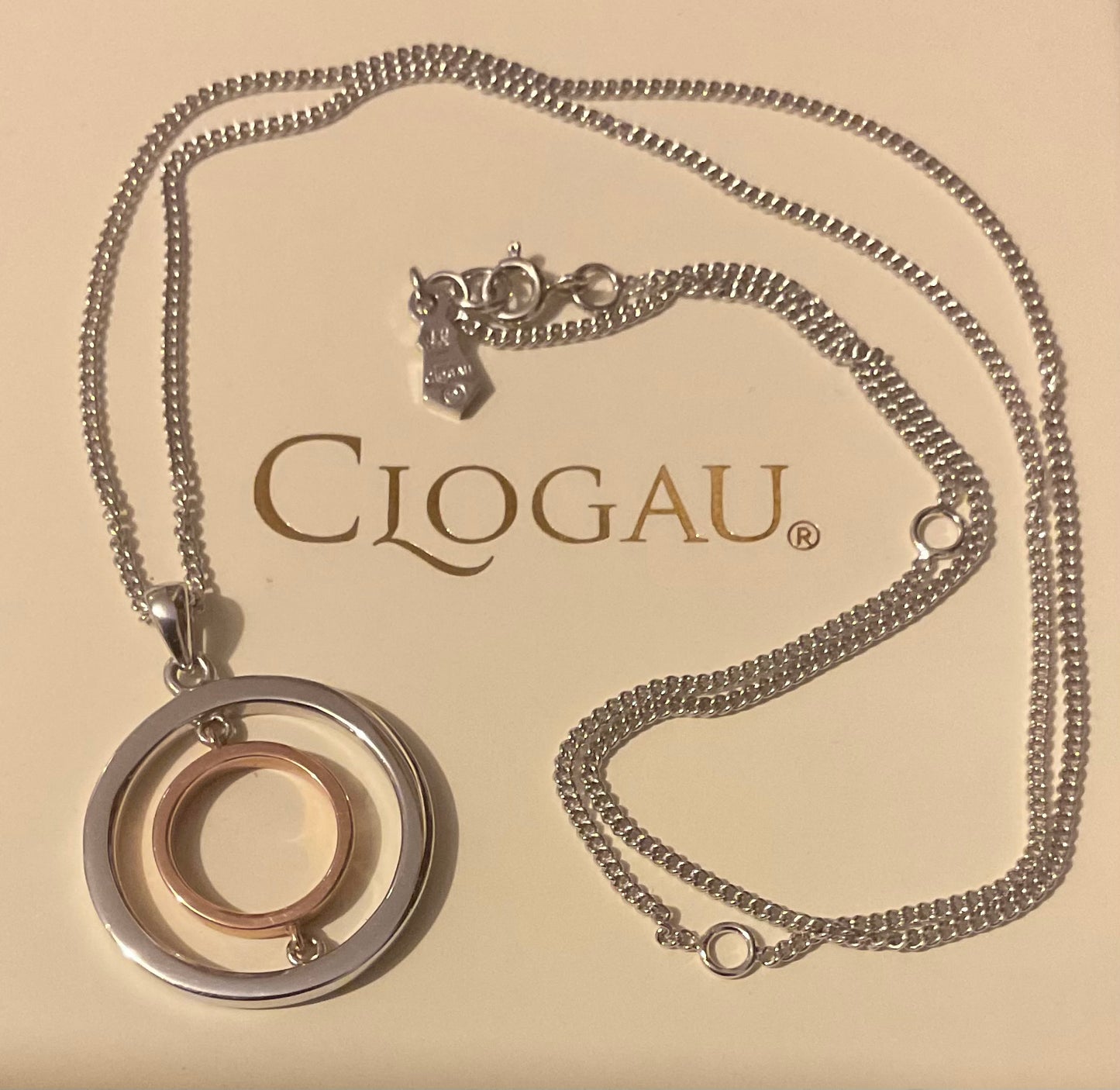 Clogau Ripples Circle pendant necklace 18-22” in silver and rose gold