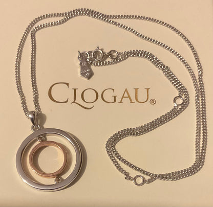 Clogau Ripples Circle pendant necklace 18-22” in silver and rose gold