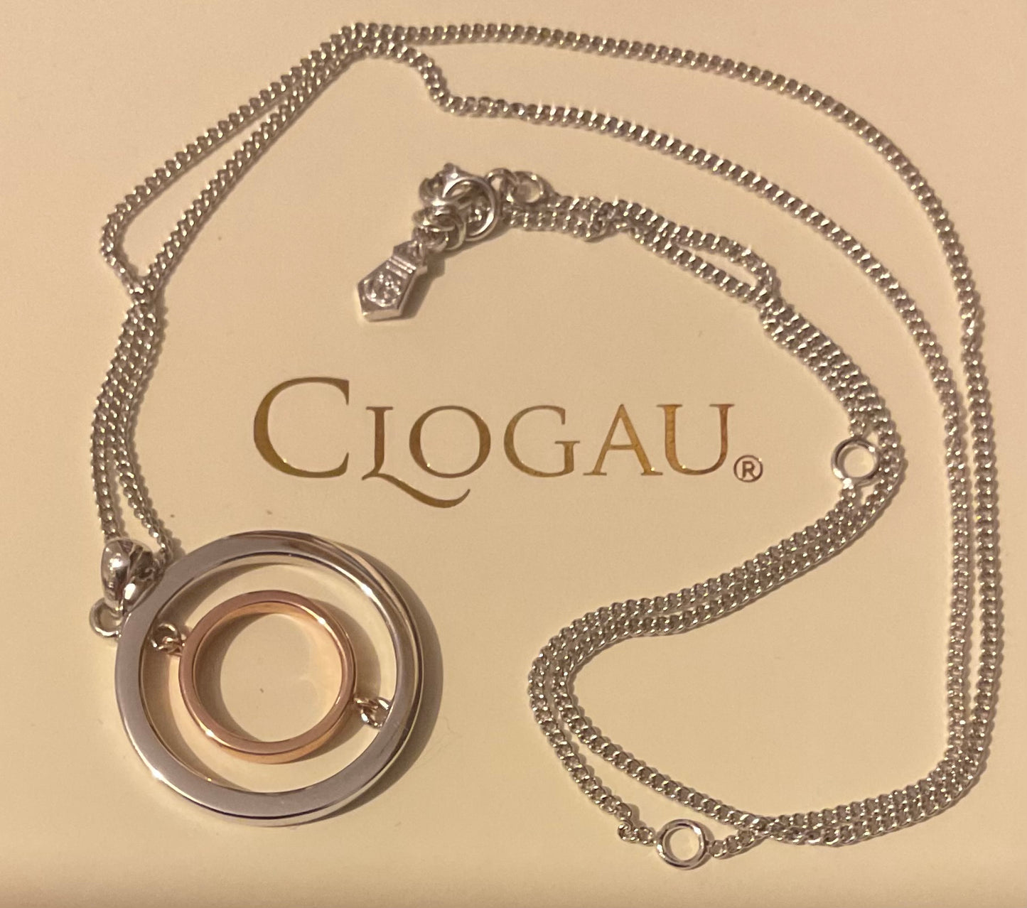 Clogau Ripples Circle pendant necklace 18-22” in silver and rose gold