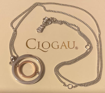 Clogau Ripples Circle pendant necklace 18-22” in silver and rose gold