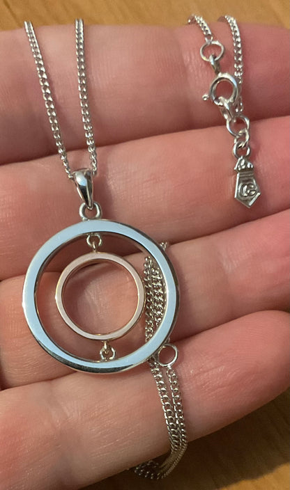 Clogau Ripples Circle pendant necklace 18-22” in silver and rose gold