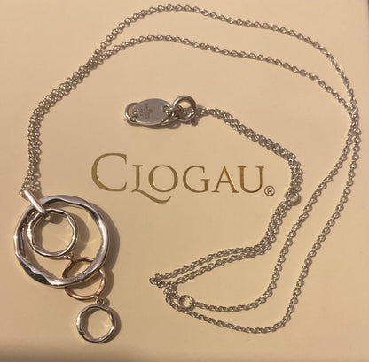 Clogau Ripples white topaz circle drop pendant necklace 18-22” in silver and rose gold