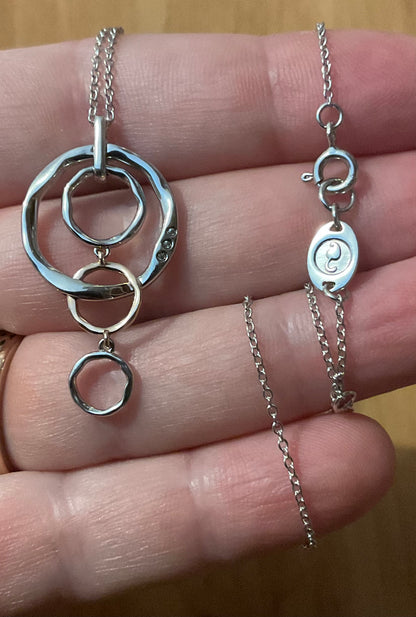 Clogau Ripples white topaz circle drop pendant necklace 18-22” in silver and rose gold