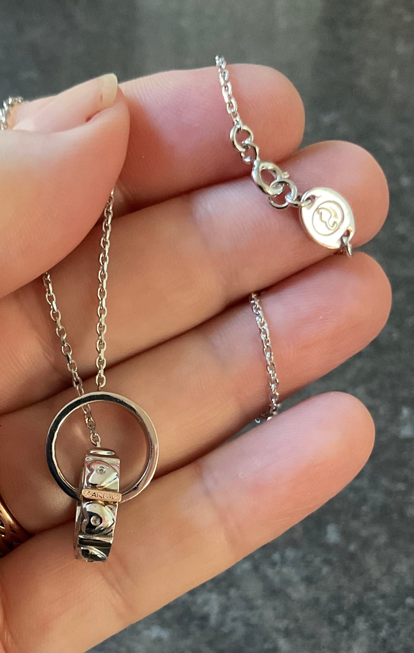 Clogau Cariad Links white topaz hearts necklace 18” in silver and rose gold