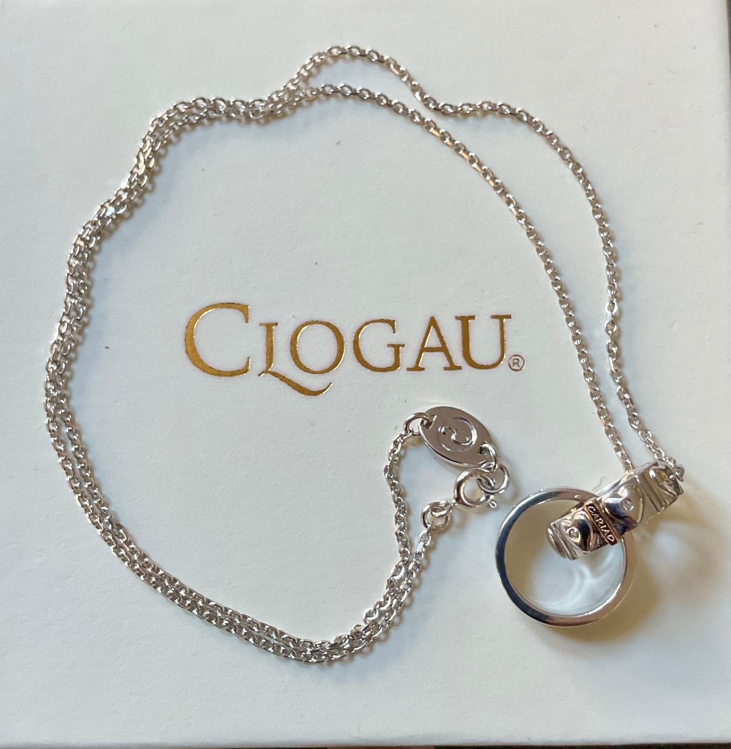 Clogau Cariad Links white topaz hearts necklace 18” in silver and rose gold