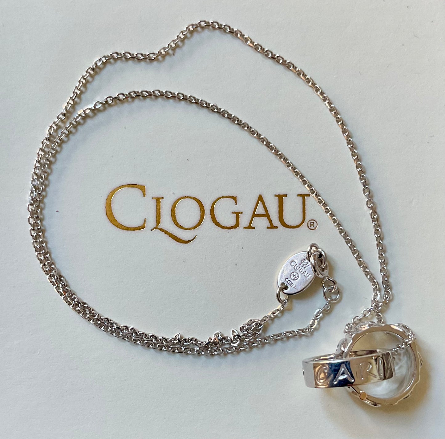 Clogau Cariad Links white topaz hearts necklace 18” in silver and rose gold
