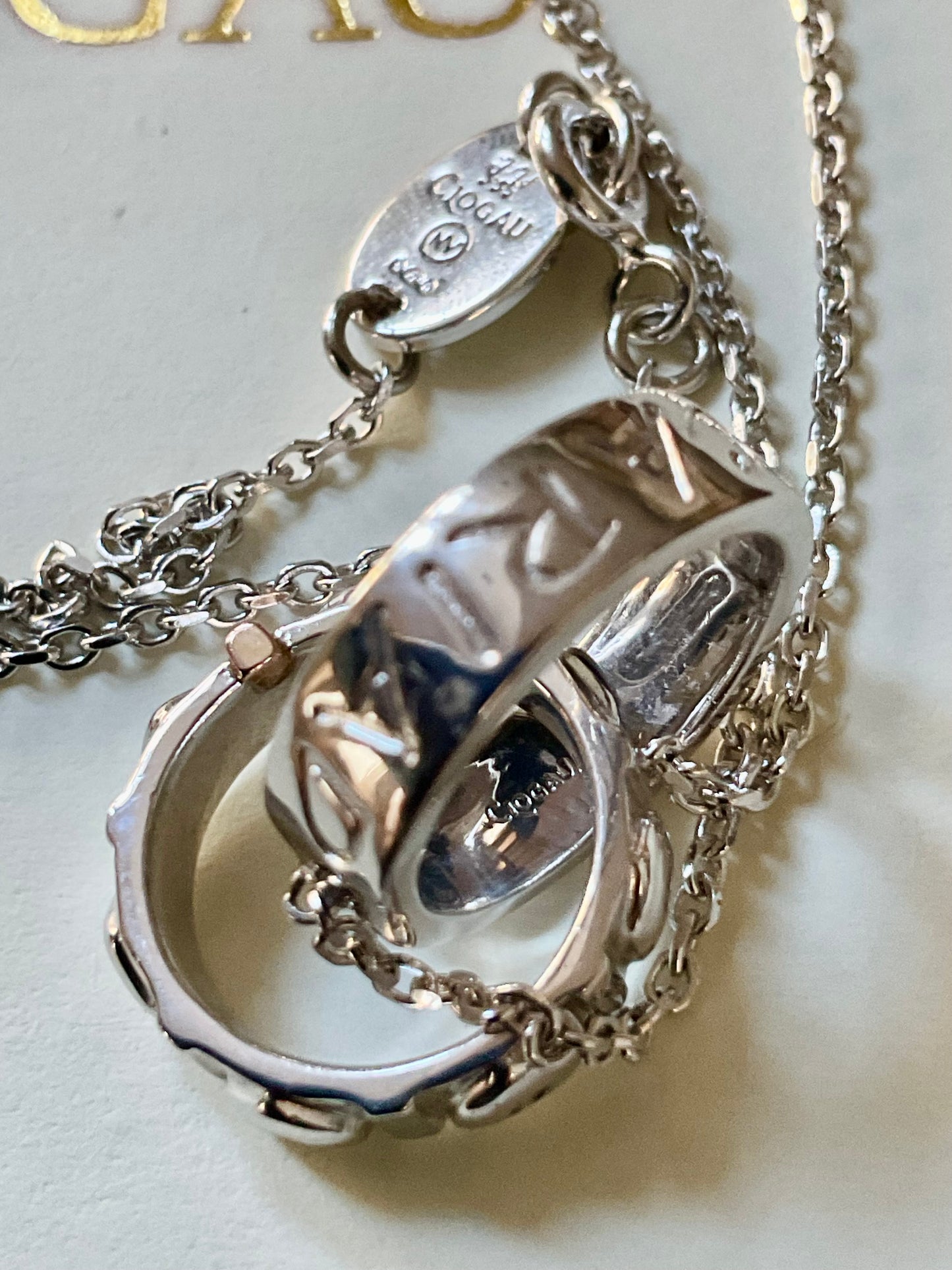 Clogau Cariad Links white topaz hearts necklace 18” in silver and rose gold