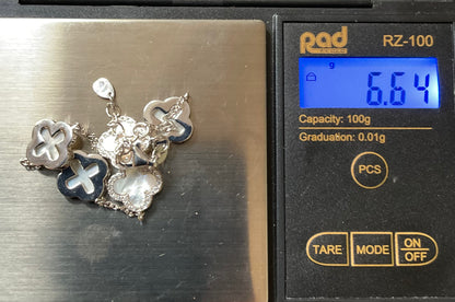 925 Mother of Pearl & Cubic Zirconia Four Leaf Clover bracelet in sterling silver