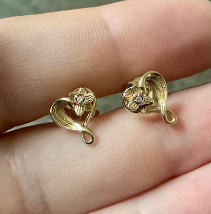 Clogau 9ct Diamond Daffodil Heart stud earrings in yellow and rose gold
